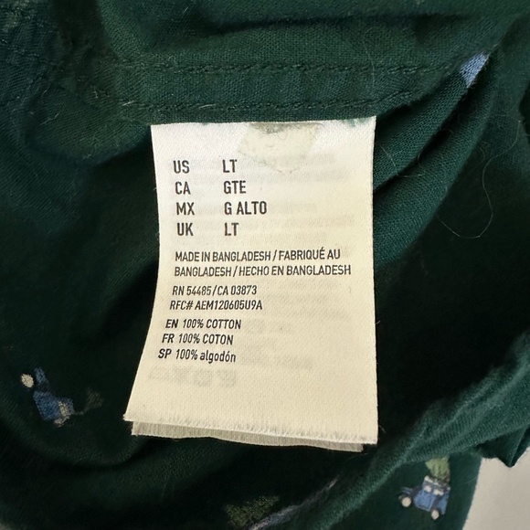 American Eagle Men’s Top Button Down Large Tall Green Car Christmas Long Sleeve - Picture 12 of 14